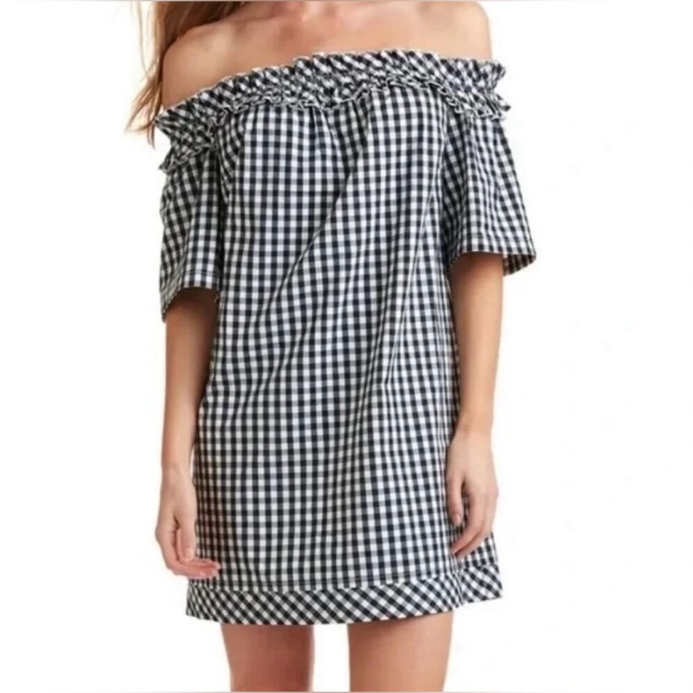 ATMOSPHERE Black And White Gingham Off The Shoulder Mini Dress